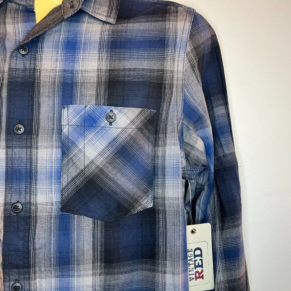 VINTAGE RED Men's Blue/Grey Plaid Casual Button Up Shirt - Size Small - NWT - Picture 2 of 4